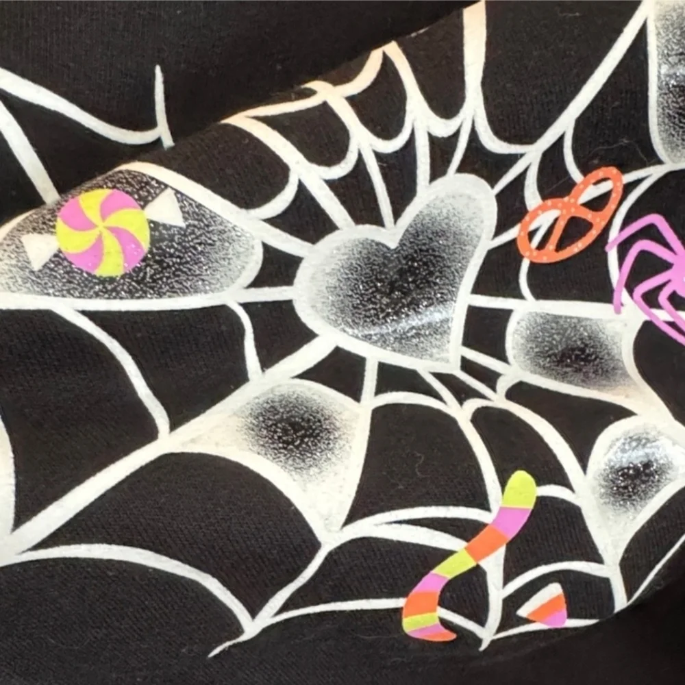 NWT Cat & Jack Black Heart Spiderweb Halloween Sweatshirt Girl's XL (14) New